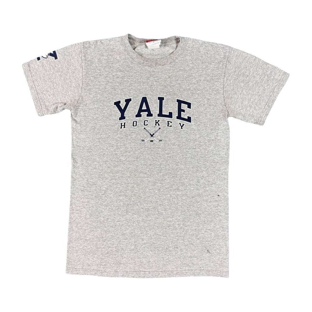 Vintage Y2K Champion Yale Bulldogs Hockey Gray Short Sleeve T-Shirt Shirt Size S